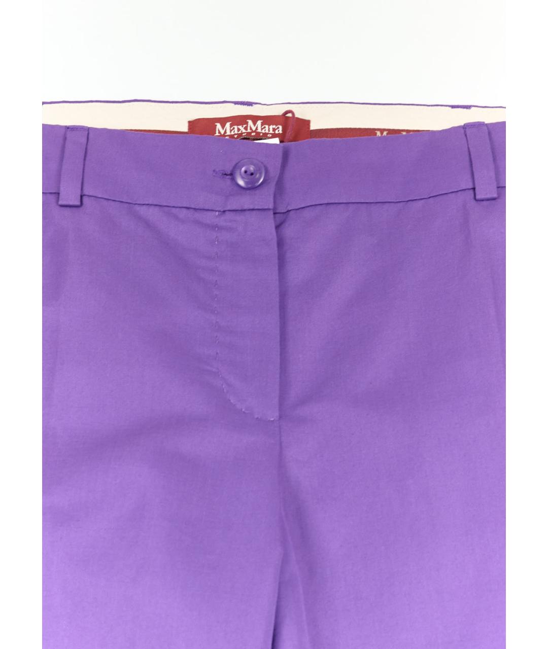 MAX MARA STUDIO Фиолетовые хлопковые прямые брюки, фото 3