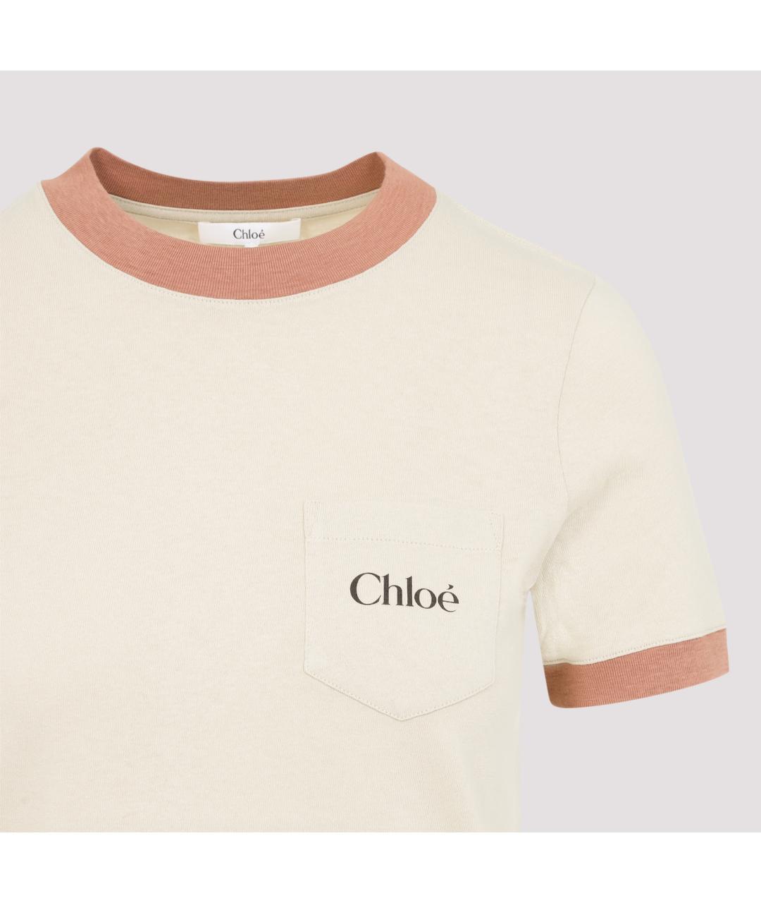 CHLOE Бежевая хлопковая футболка, фото 4