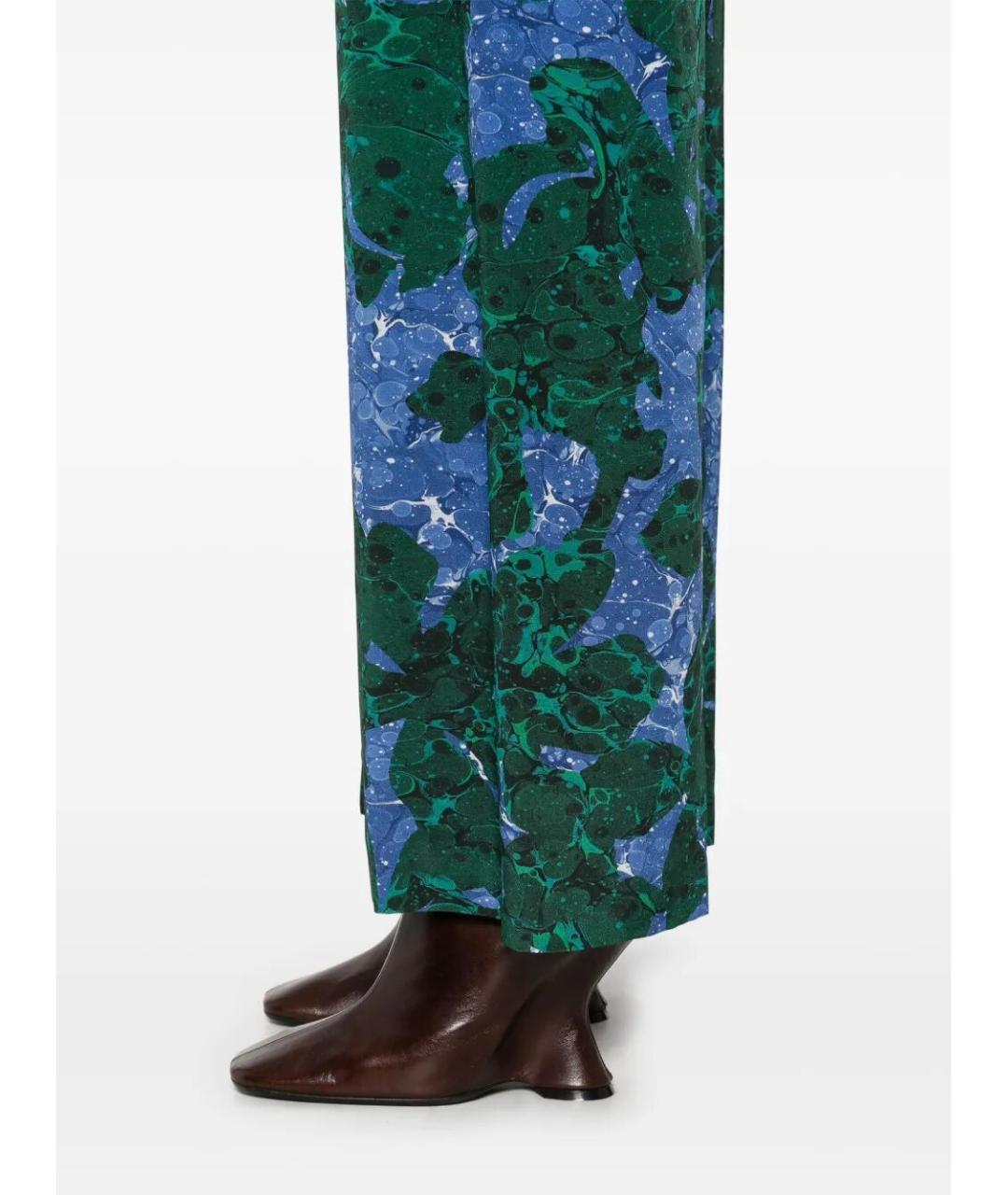DRIES VAN NOTEN Зеленые шелковые прямые брюки, фото 3