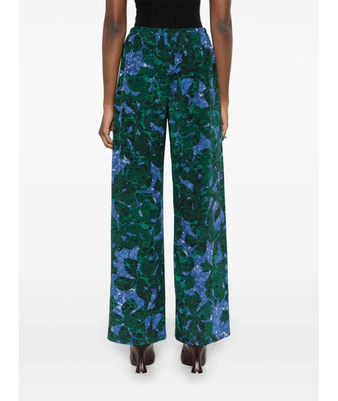 DRIES VAN NOTEN Зеленые шелковые прямые брюки, фото 5