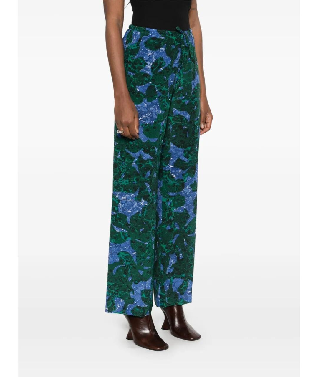 DRIES VAN NOTEN Зеленые шелковые прямые брюки, фото 4