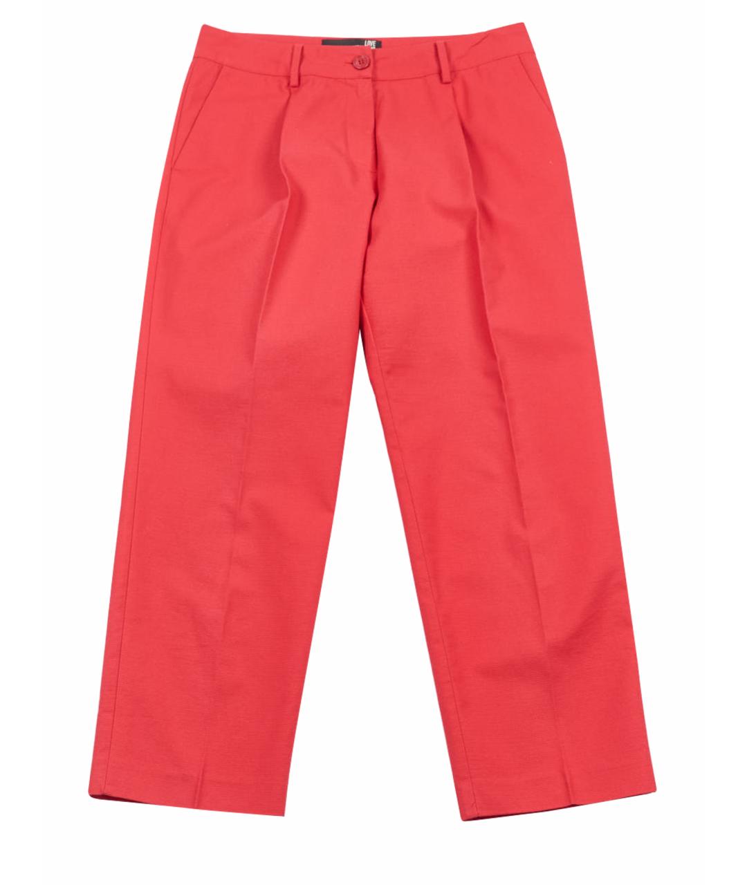 MOSCHINO Красные хлопко-эластановые прямые брюки, фото 1