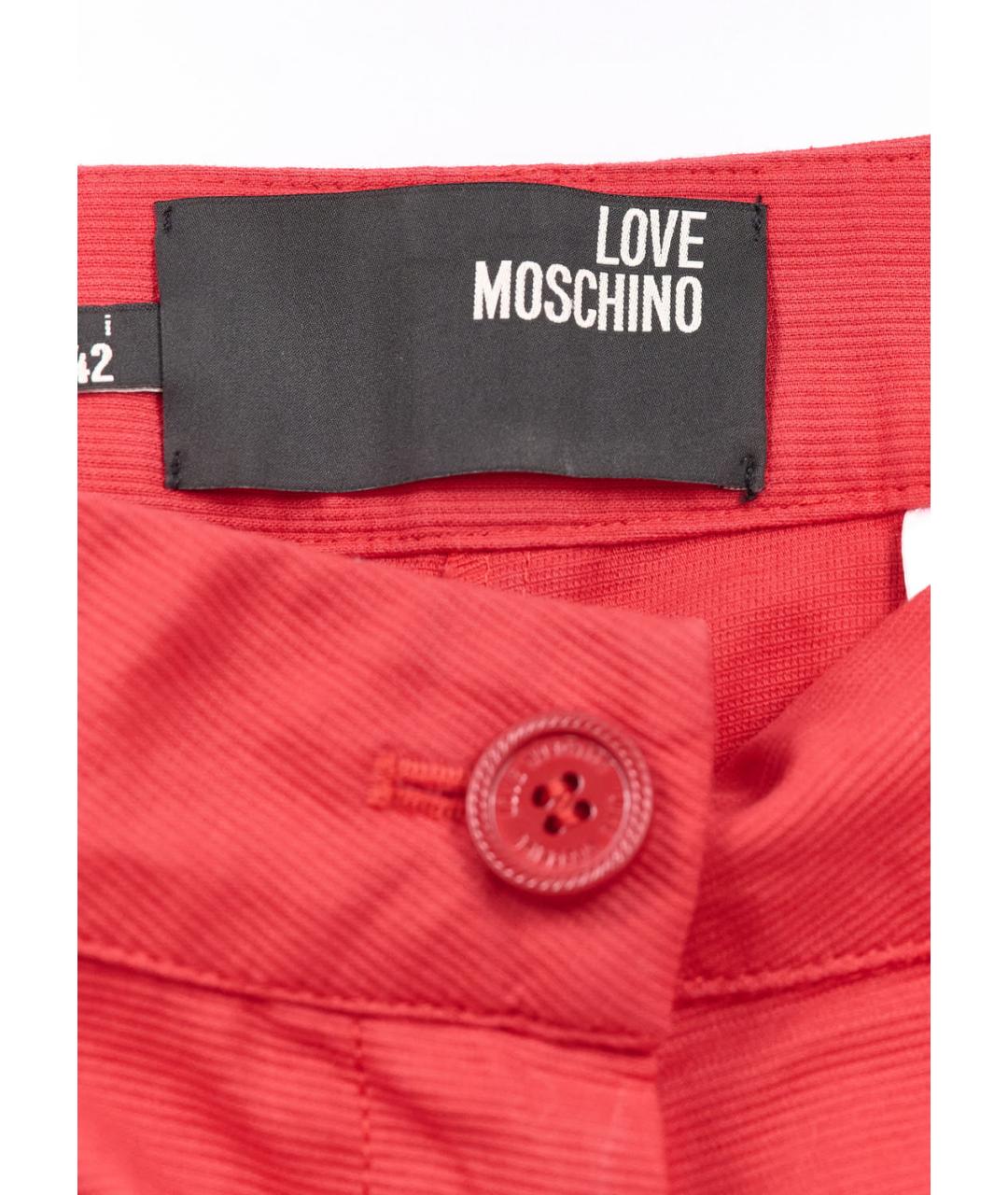 MOSCHINO Красные хлопко-эластановые прямые брюки, фото 3