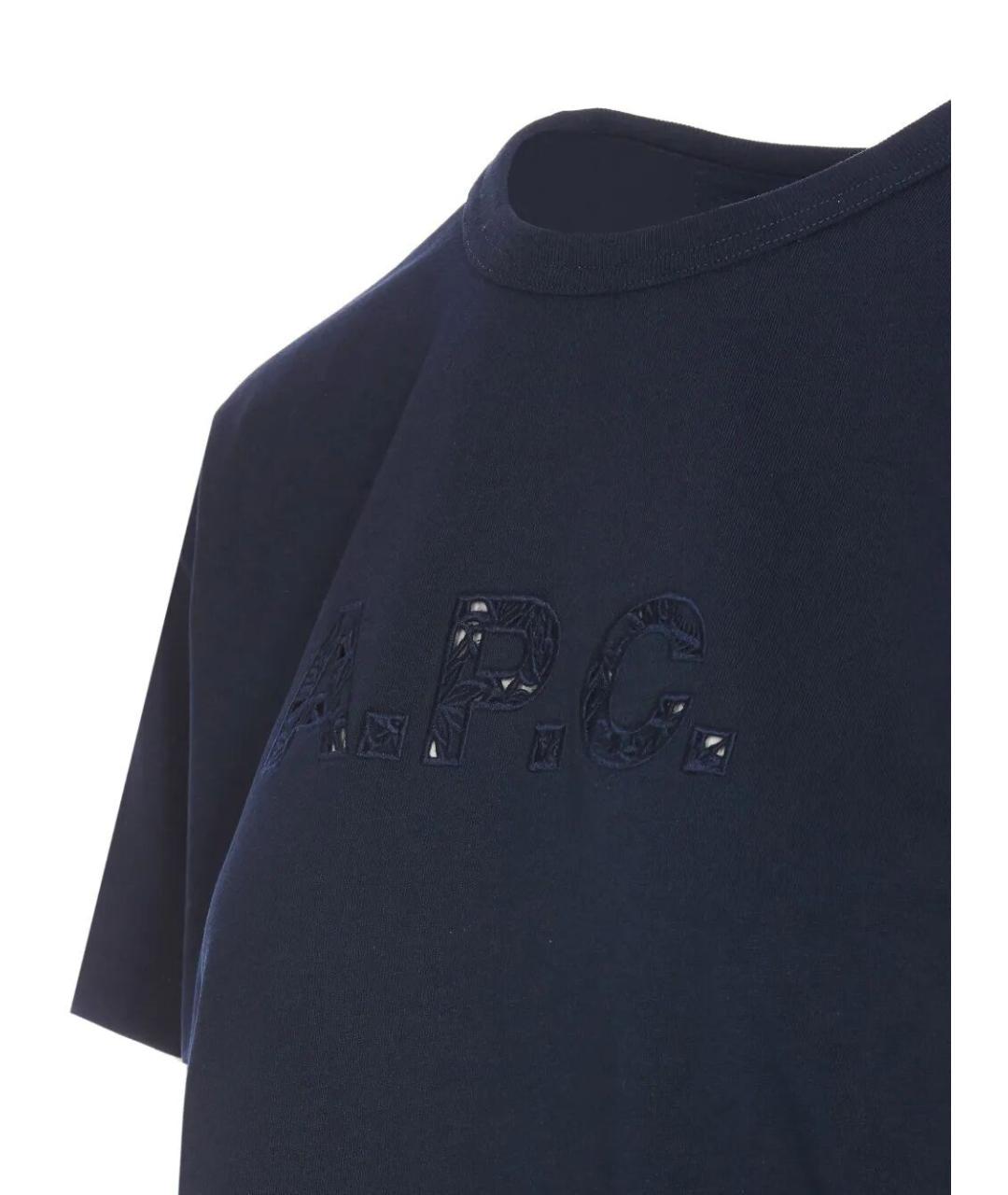 A.P.C. Темно-синяя хлопковая футболка, фото 4