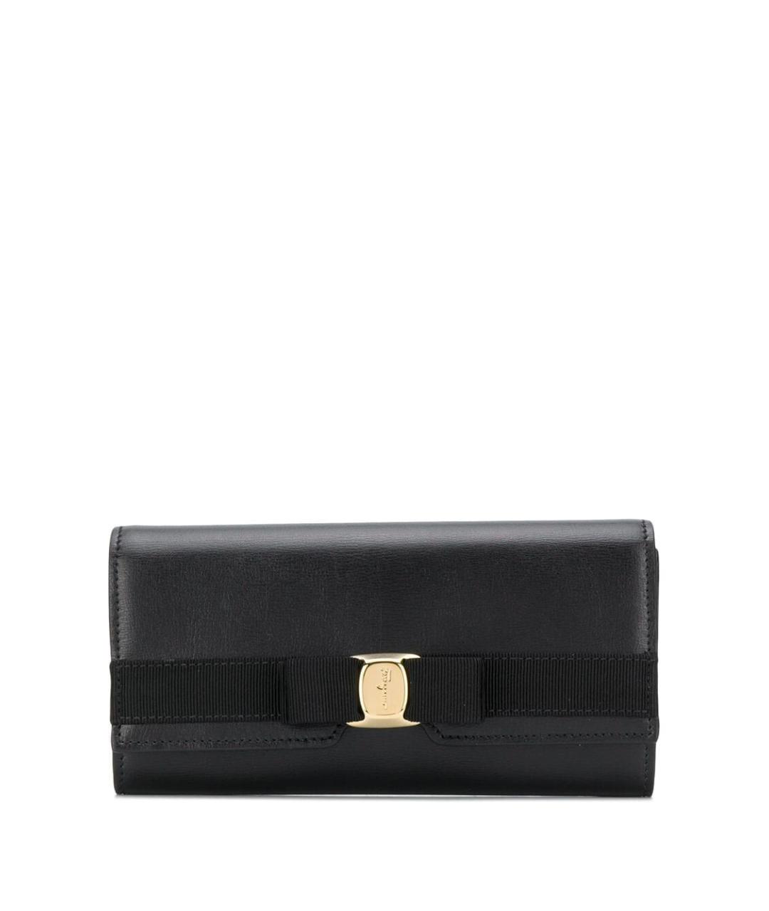 FERRAGAMO Черный кожаный кошелек, фото 1