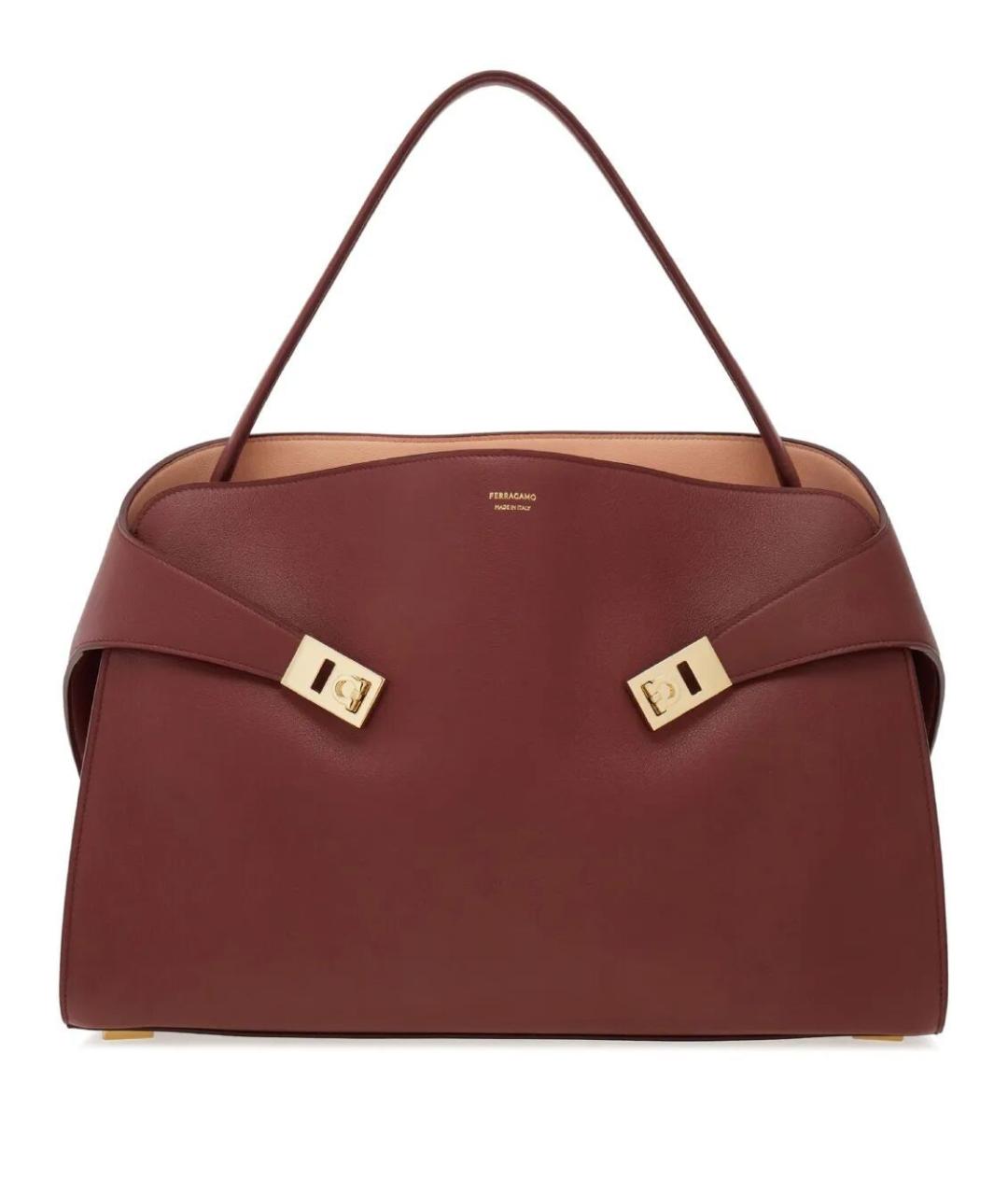 FERRAGAMO Бордовая кожаная сумка тоут, фото 1