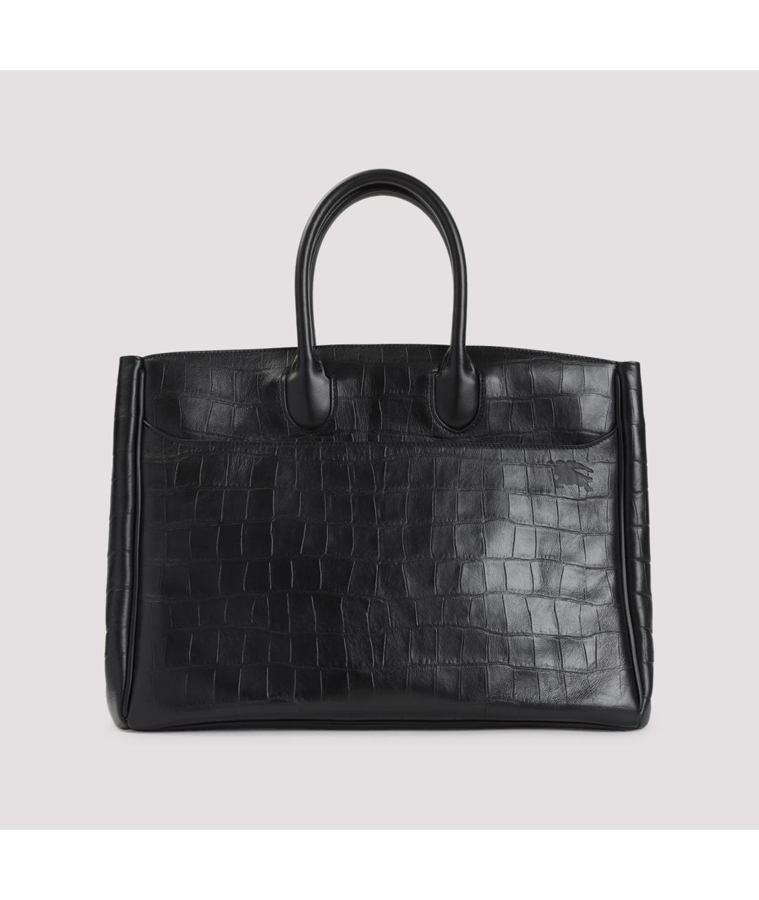 BURBERRY Черная кожаная сумка тоут, фото 3