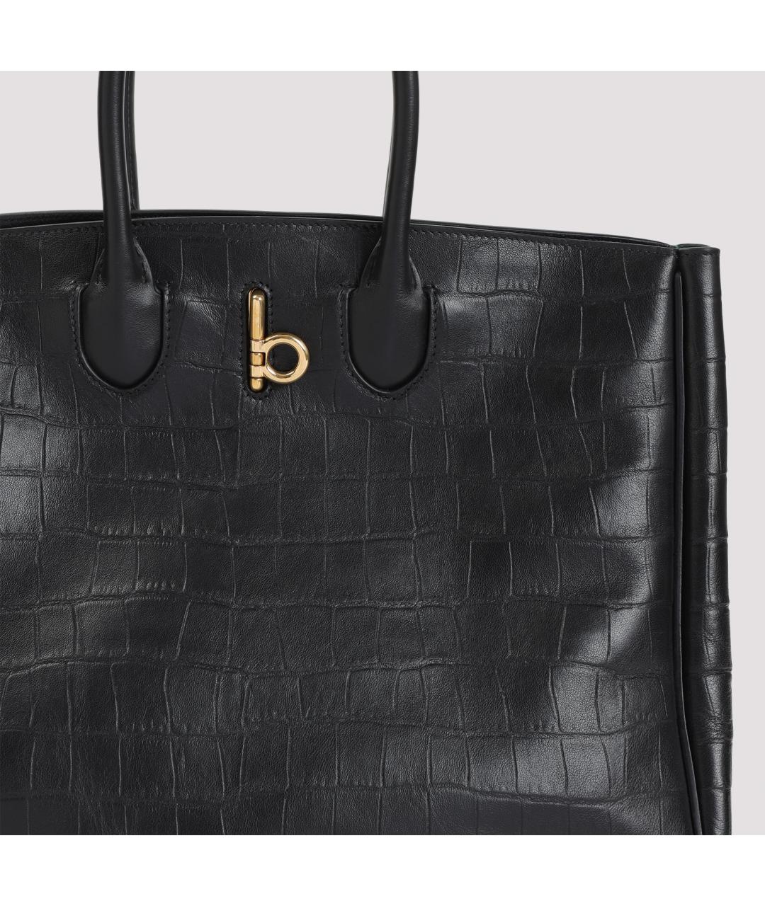 BURBERRY Черная кожаная сумка тоут, фото 4