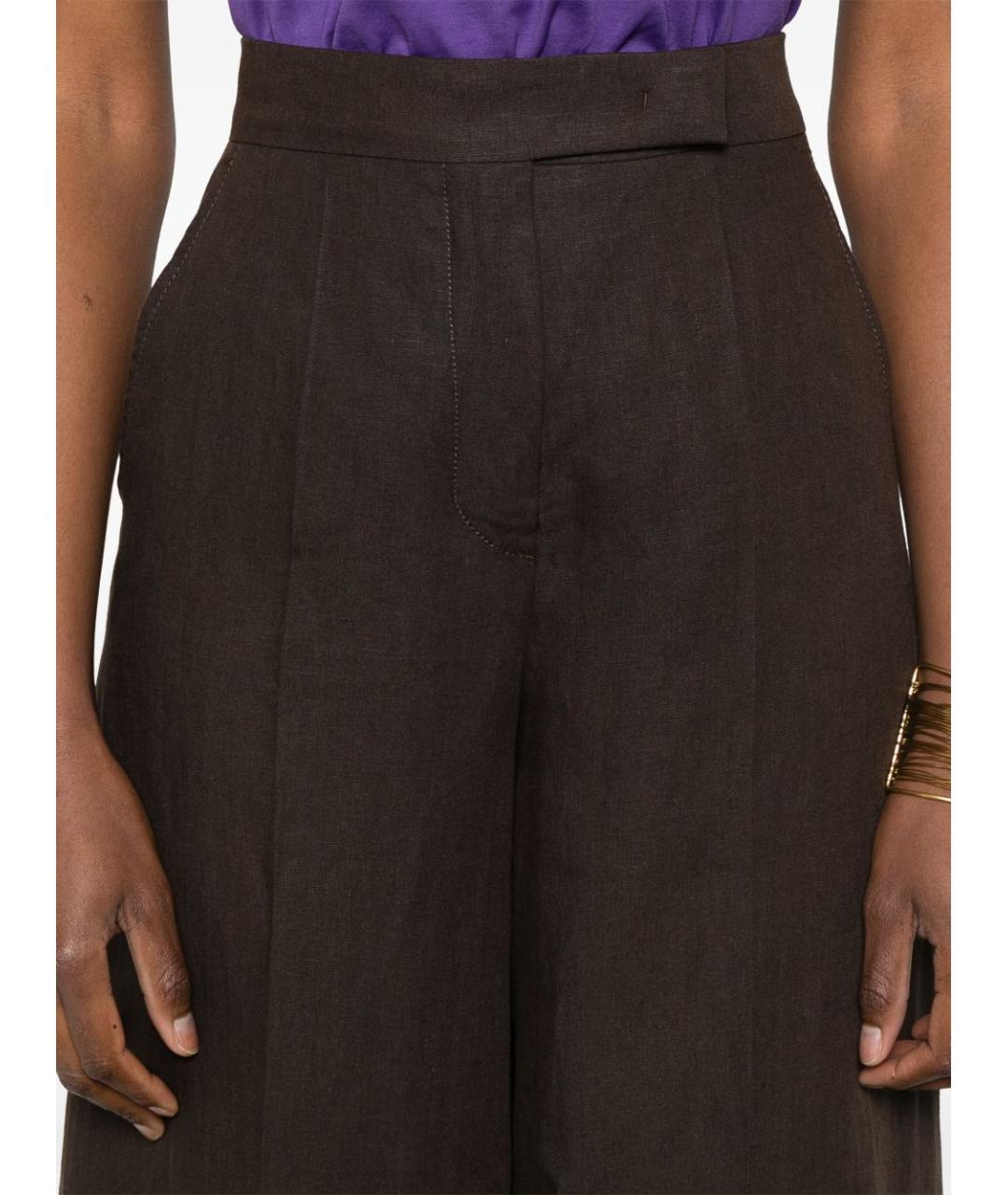 MAX MARA Коричневые льняные прямые брюки, фото 3
