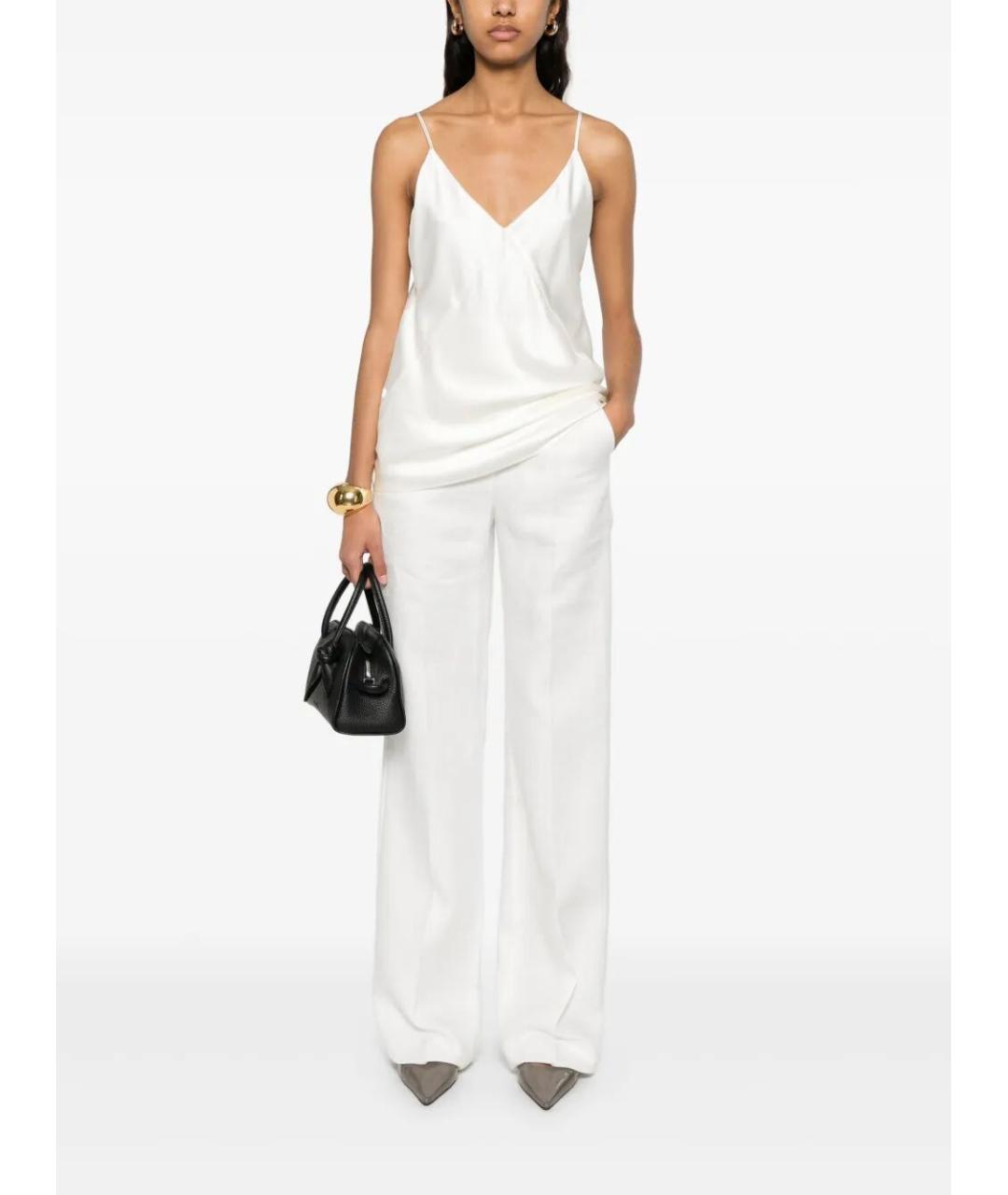 MAX MARA Белые льняные прямые брюки, фото 4