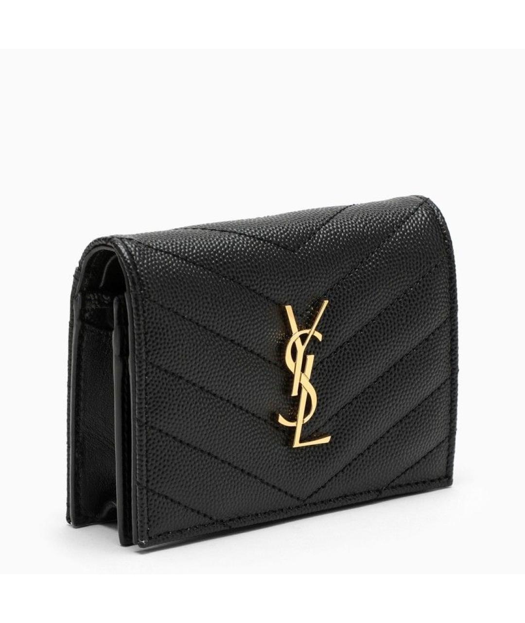 SAINT LAURENT Черный кожаный кошелек, фото 4