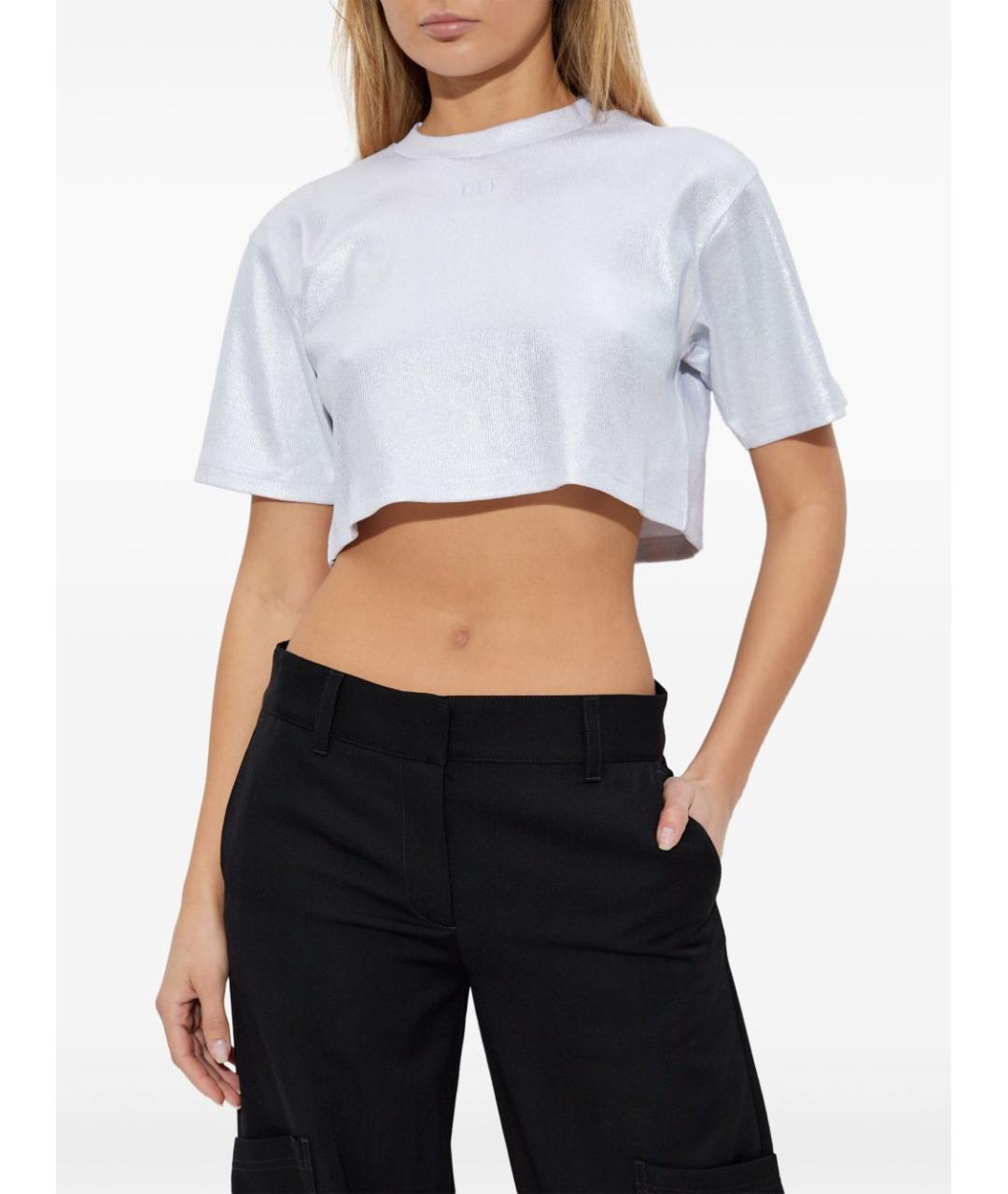 OFF-WHITE Серебряная футболка, фото 5