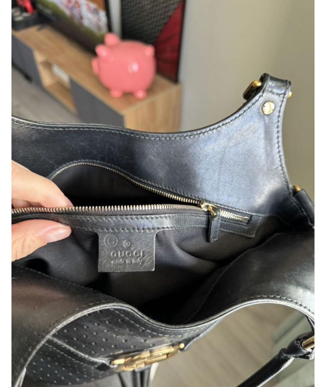 GUCCI Черная кожаная сумка тоут, фото 4