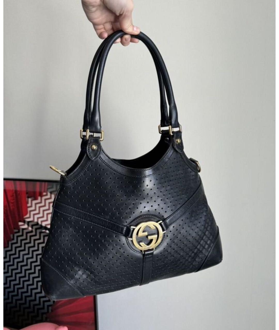GUCCI Черная кожаная сумка тоут, фото 2