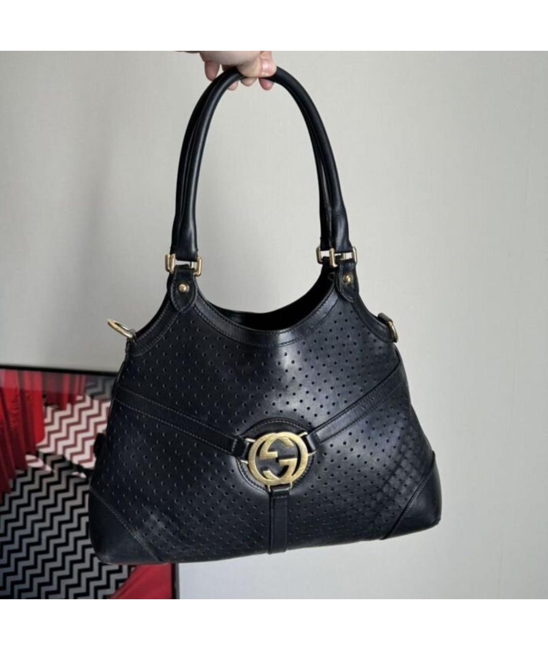 GUCCI Черная кожаная сумка тоут, фото 9