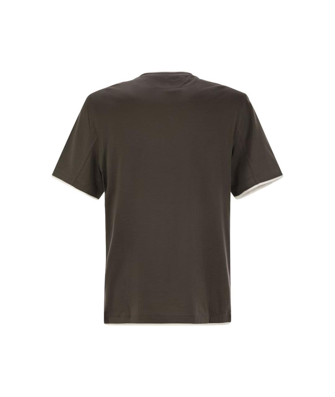 BRUNELLO CUCINELLI Коричневая хлопковая футболка, фото 2