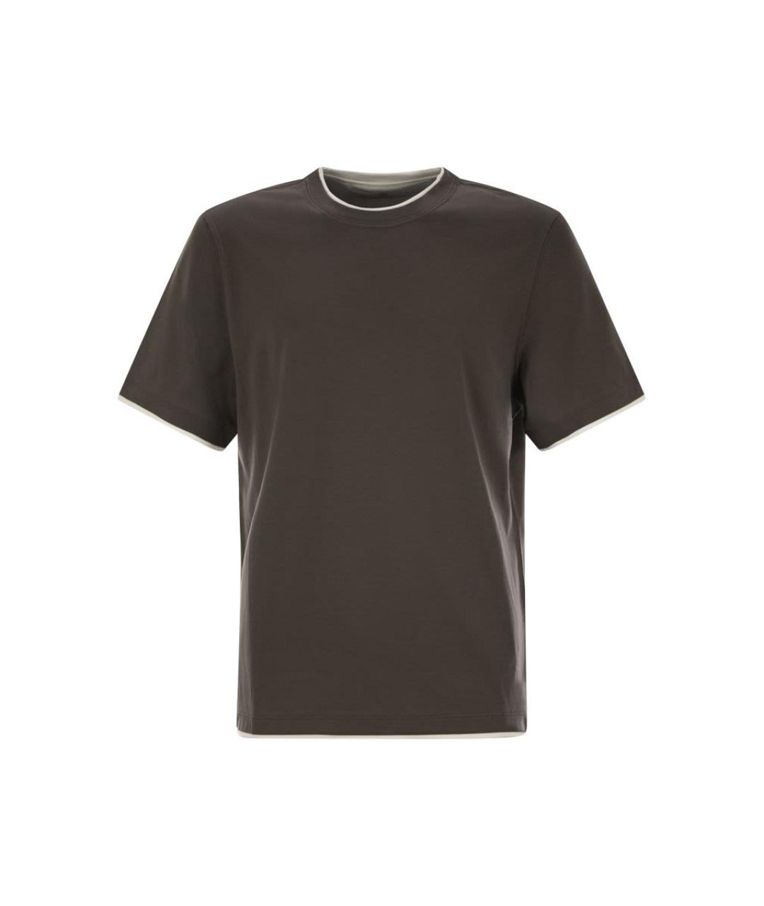 BRUNELLO CUCINELLI Коричневая хлопковая футболка, фото 1