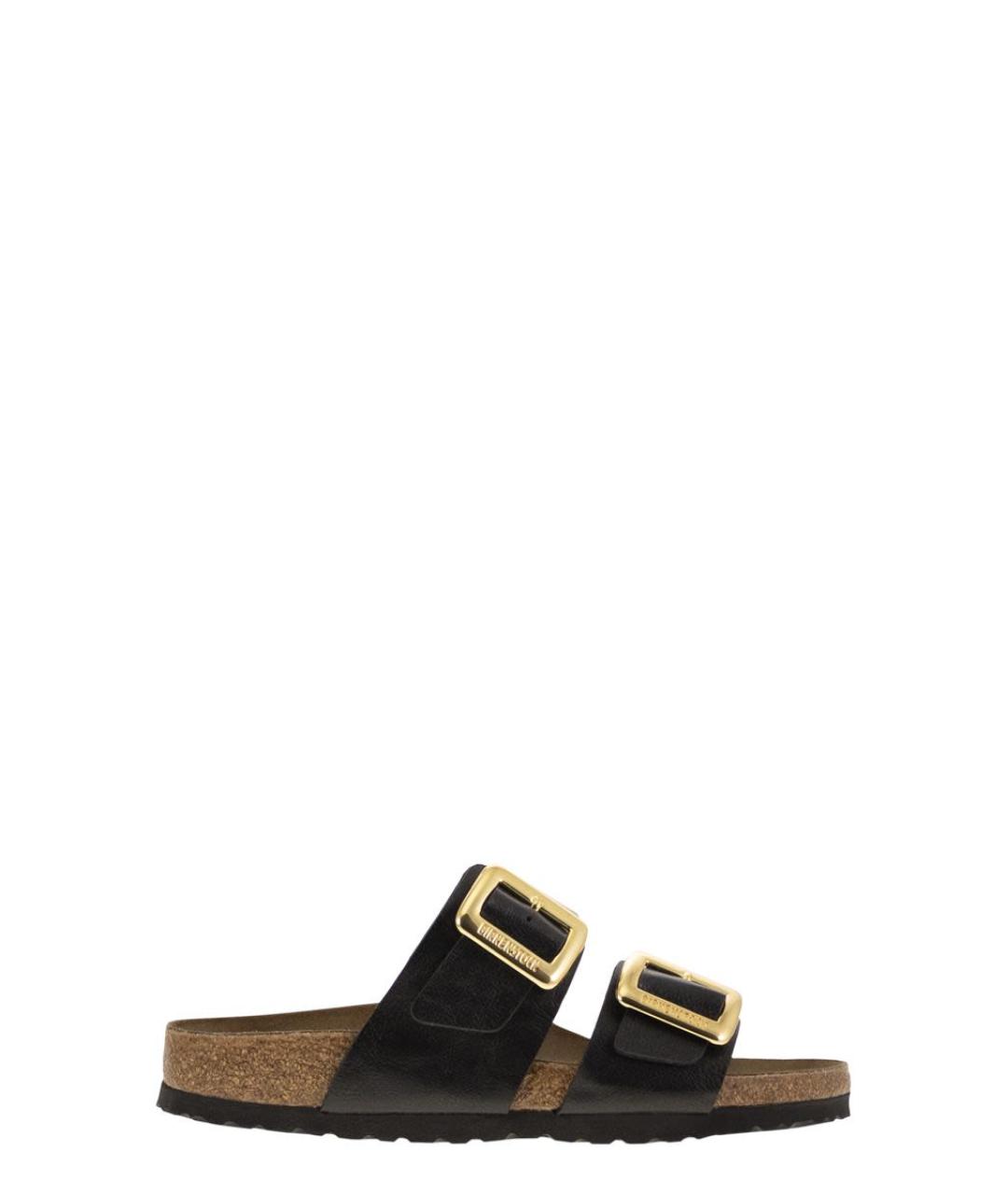 BIRKENSTOCK Черные кожаные шлепанцы, фото 1