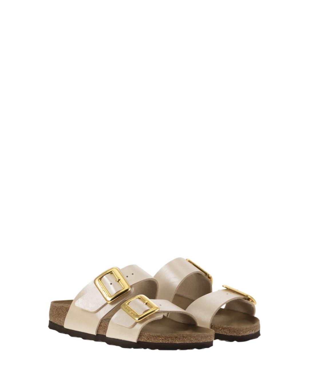 BIRKENSTOCK Бежевые кожаные шлепанцы, фото 4