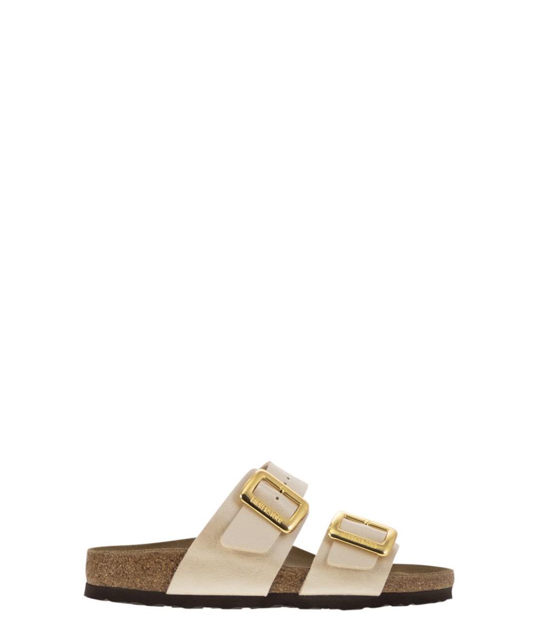 BIRKENSTOCK Бежевые кожаные шлепанцы, фото 1