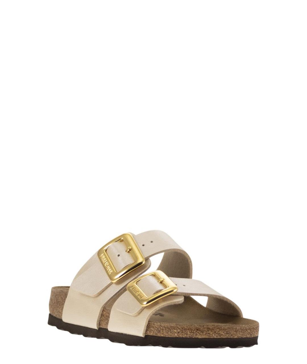 BIRKENSTOCK Бежевые кожаные шлепанцы, фото 2