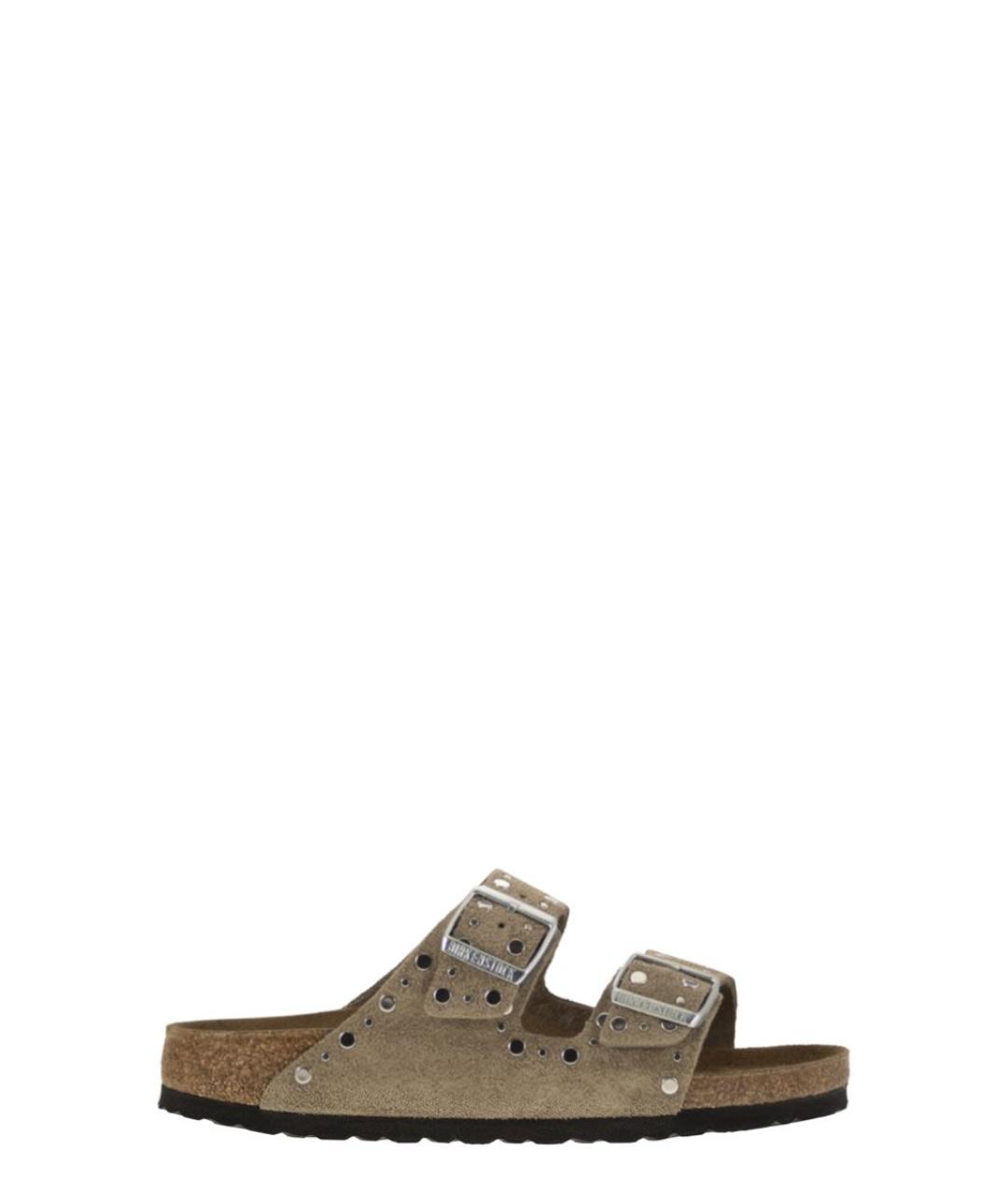 BIRKENSTOCK Хаки замшевые шлепанцы, фото 1