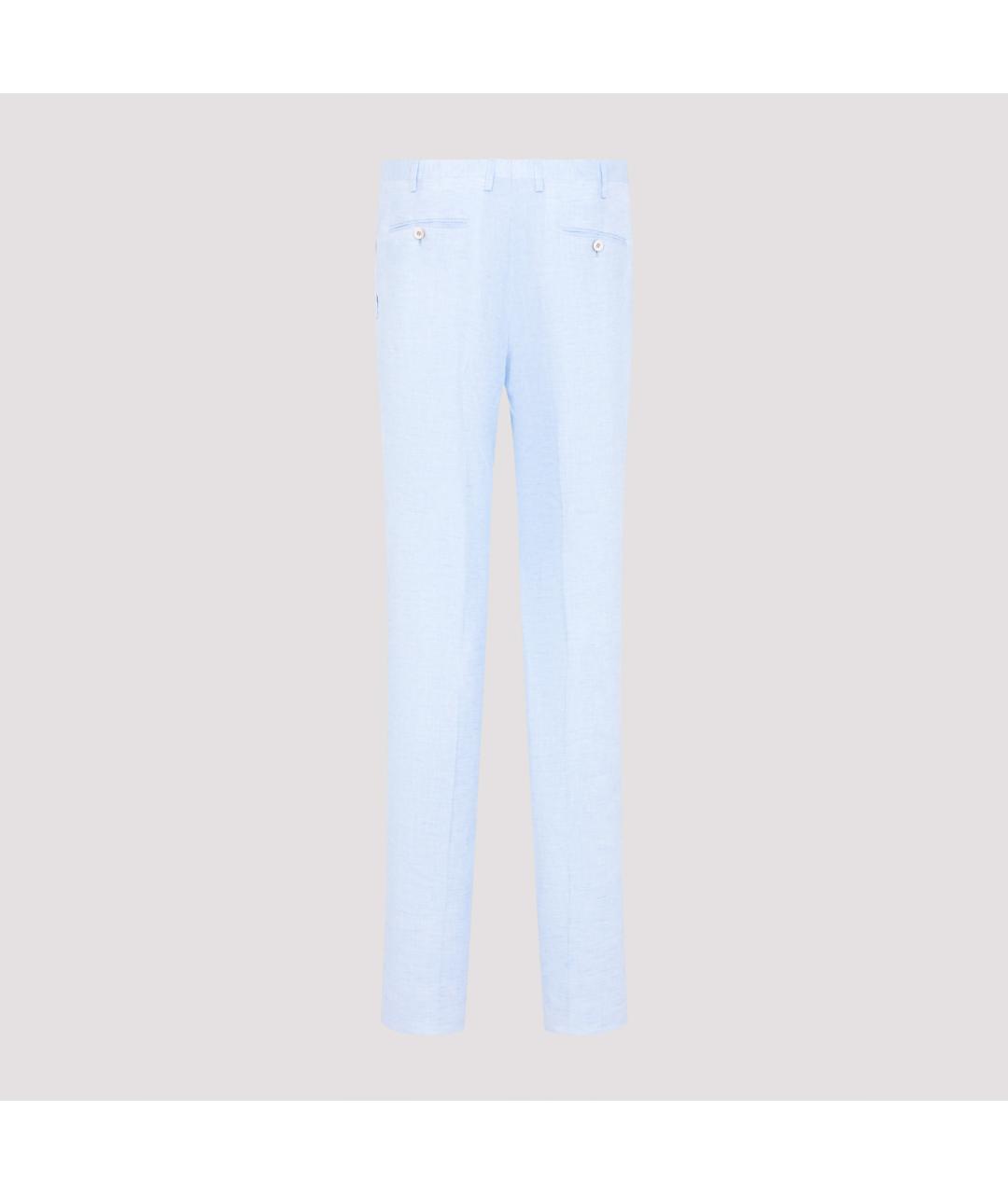 KITON Голубые льняные повседневные брюки, фото 3