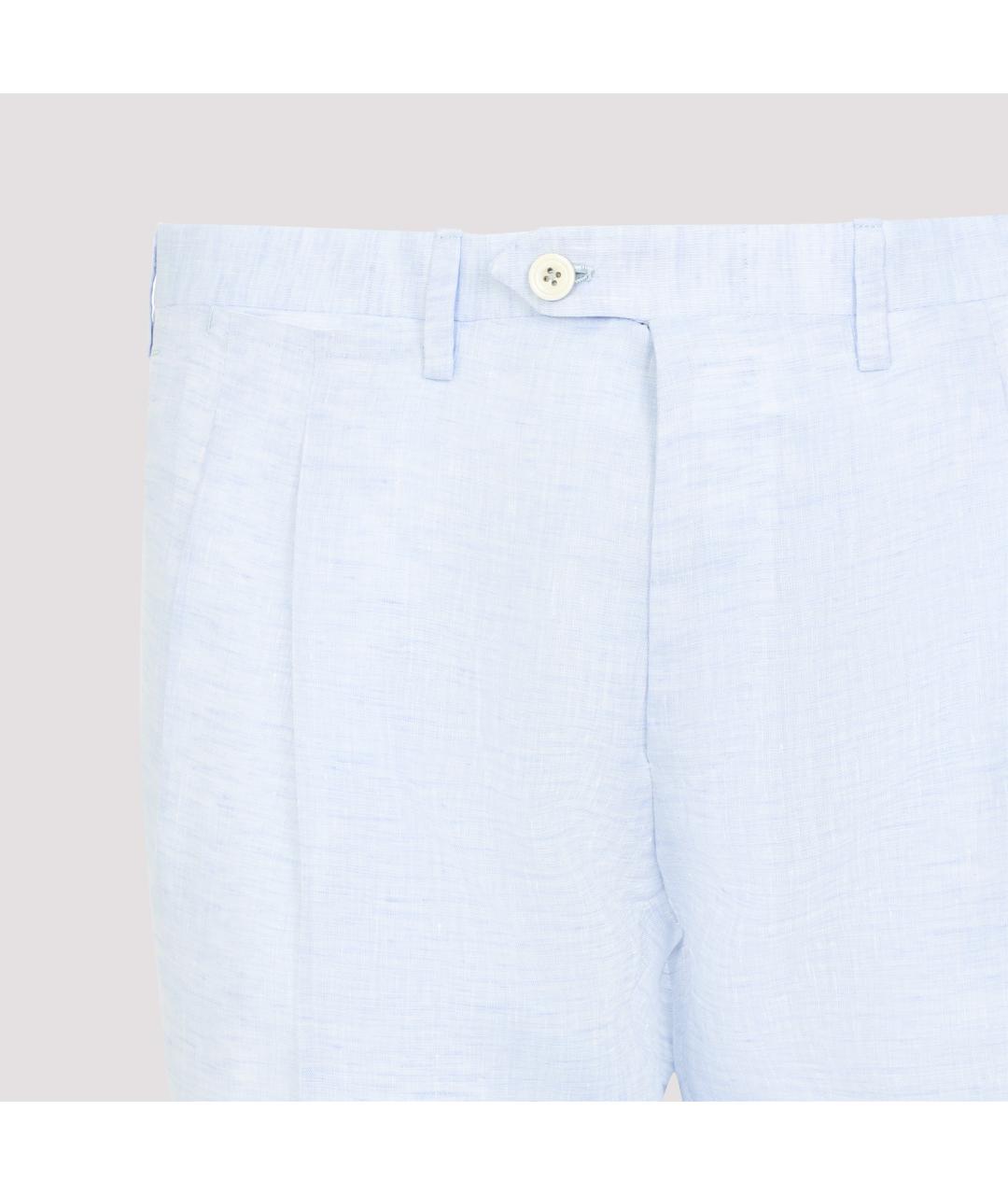 KITON Голубые льняные повседневные брюки, фото 4