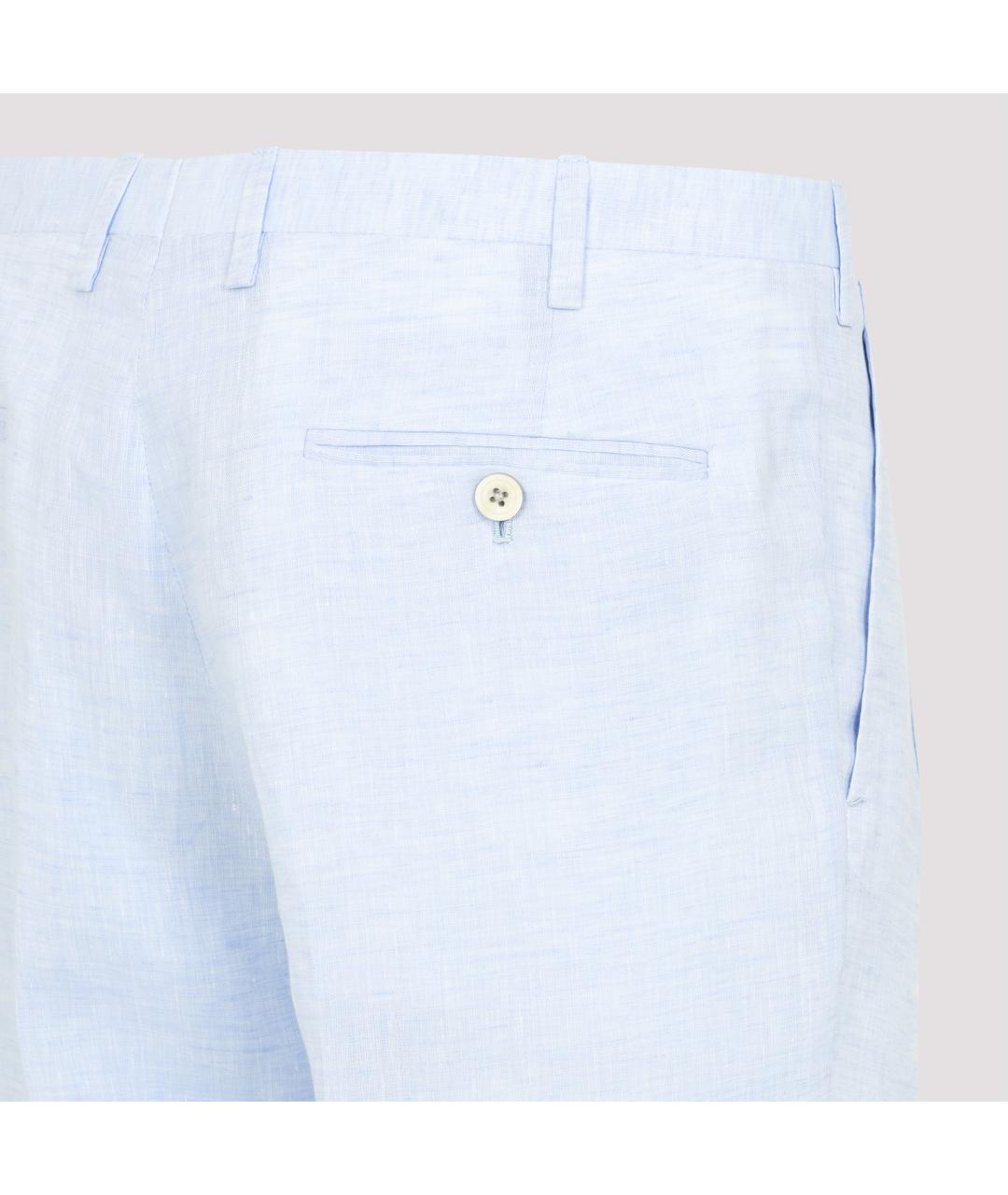 KITON Голубые льняные повседневные брюки, фото 5