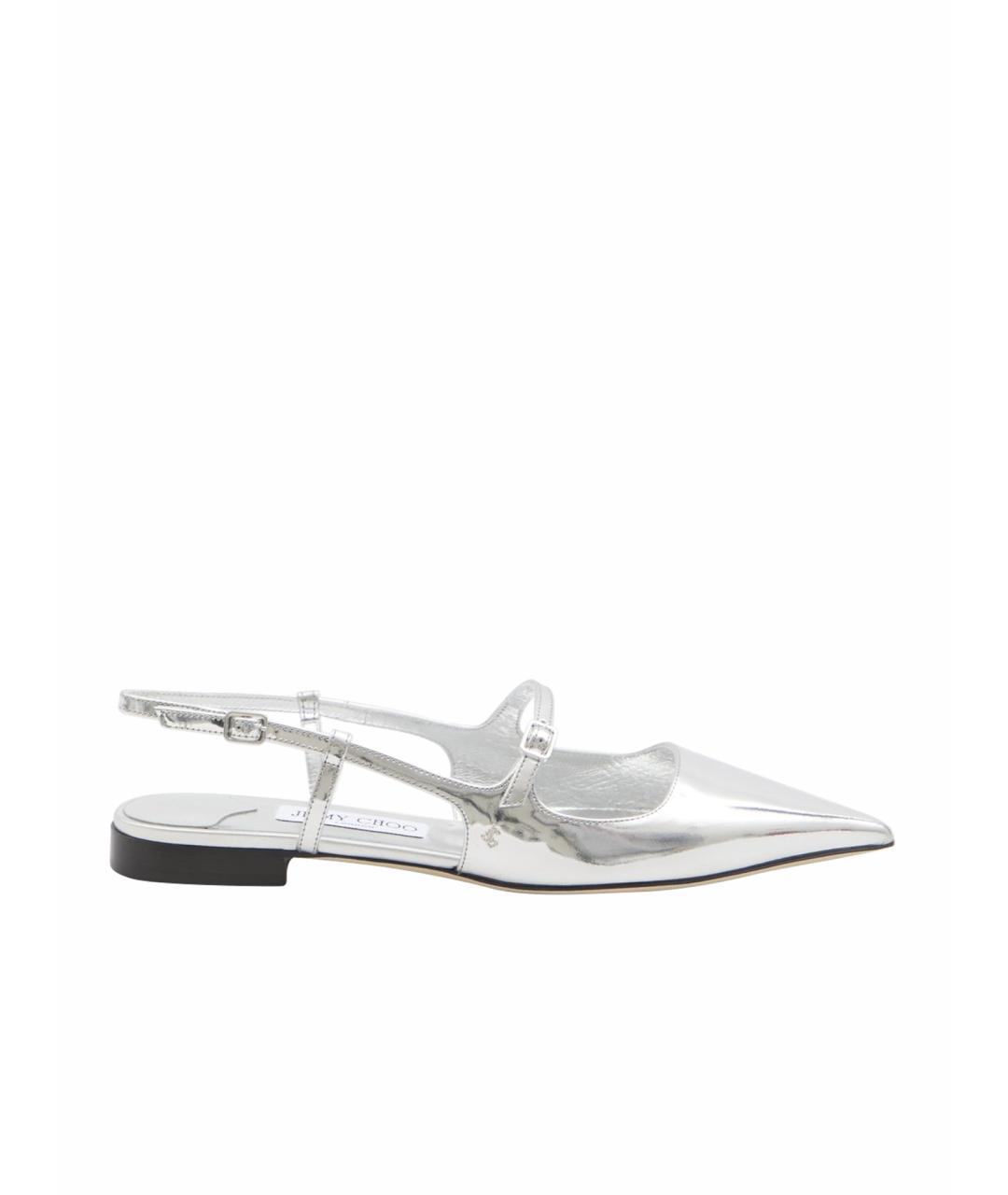 JIMMY CHOO Серебряные кожаные балетки, фото 1