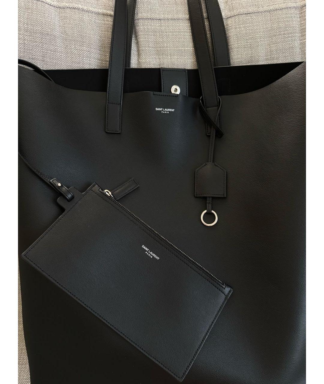 SAINT LAURENT Черная кожаная сумка тоут, фото 3