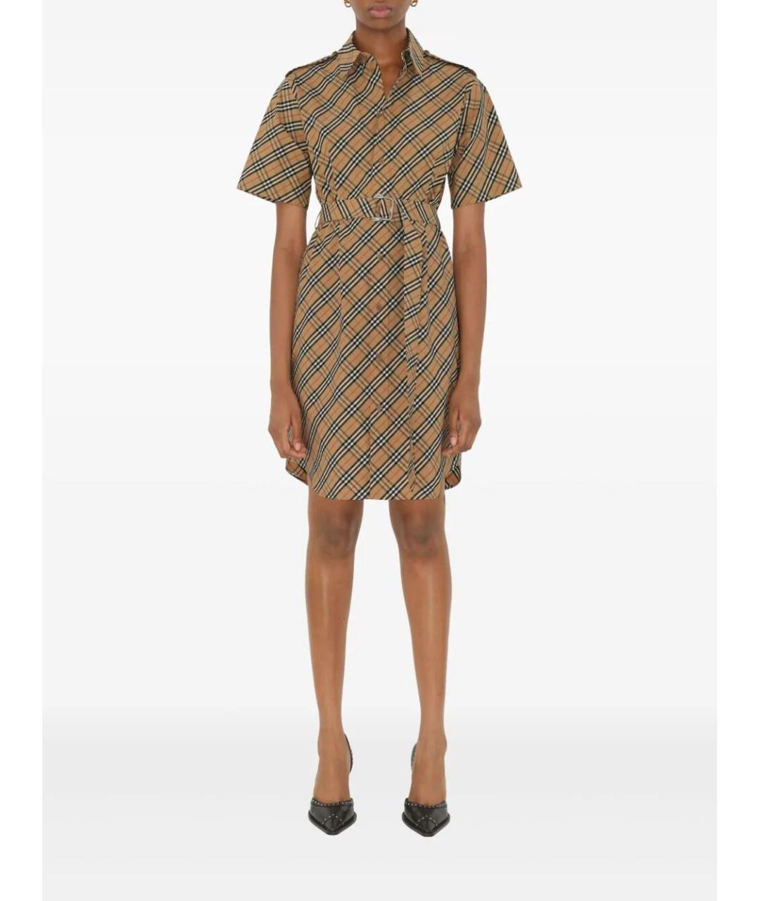 BURBERRY Коричневое хлопковое повседневное платье, фото 2