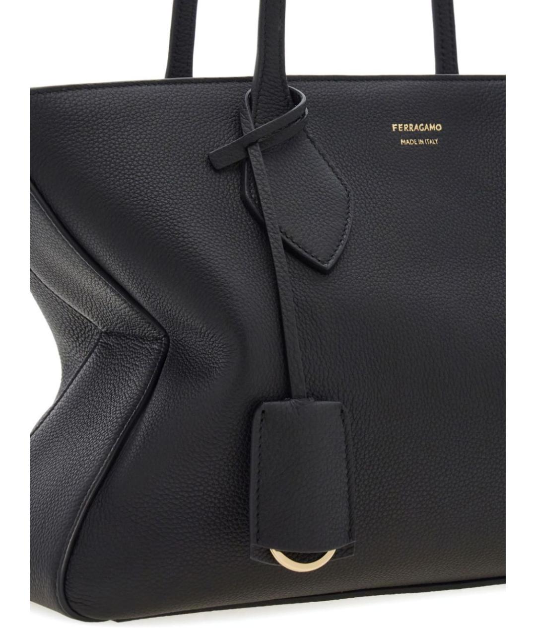FERRAGAMO Черная кожаная сумка тоут, фото 5