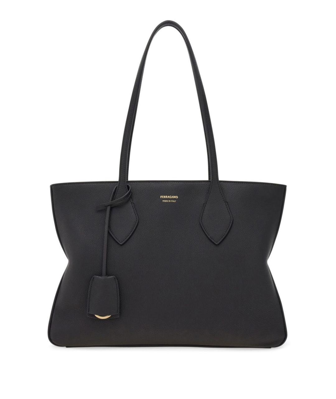FERRAGAMO Черная кожаная сумка тоут, фото 1