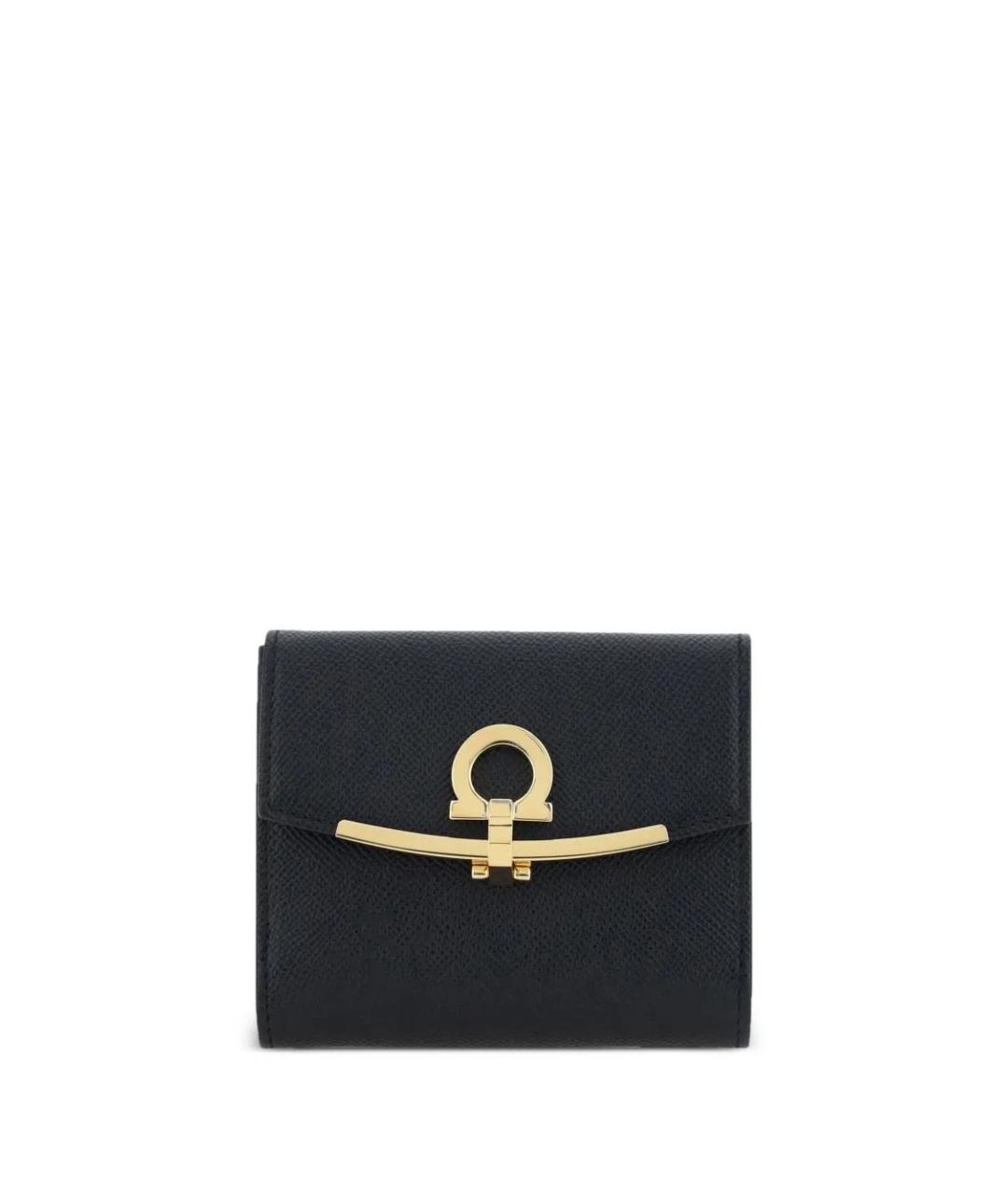 FERRAGAMO Черный кожаный кошелек, фото 1