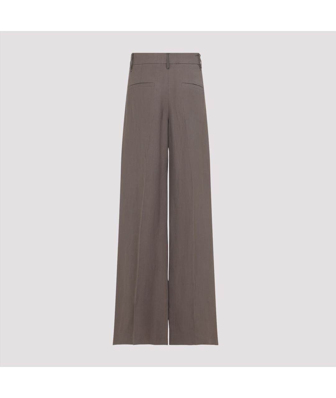 BRUNELLO CUCINELLI Коричневые льняные прямые брюки, фото 3