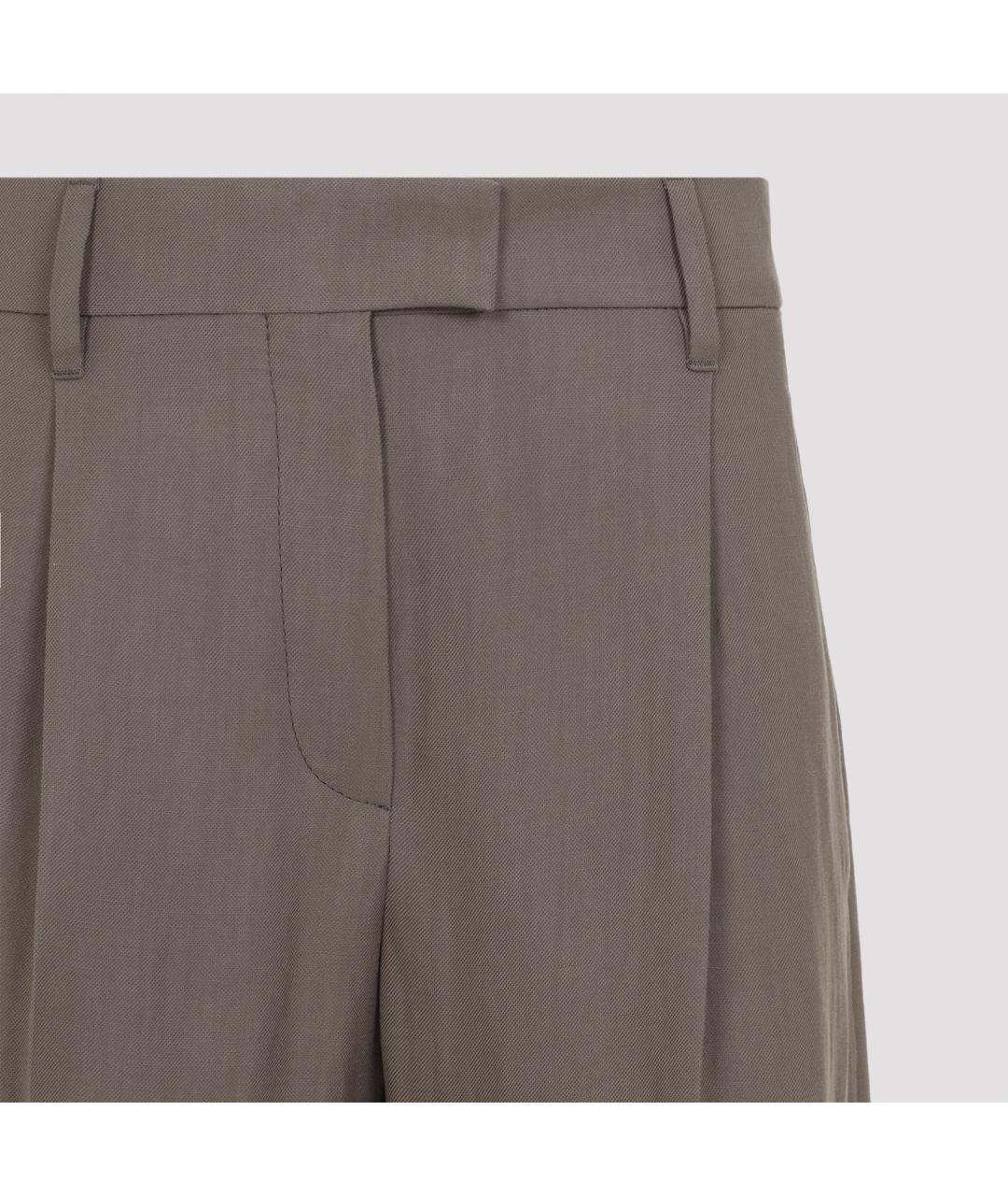 BRUNELLO CUCINELLI Коричневые льняные прямые брюки, фото 4