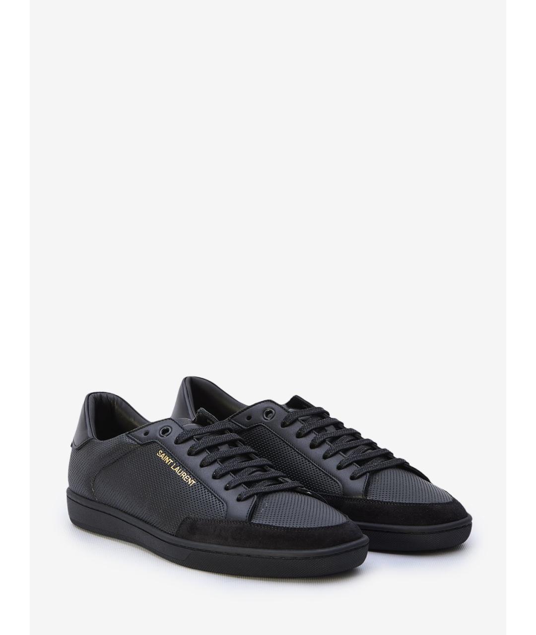 SAINT LAURENT Черные кожаные низкие кроссовки / кеды, фото 2