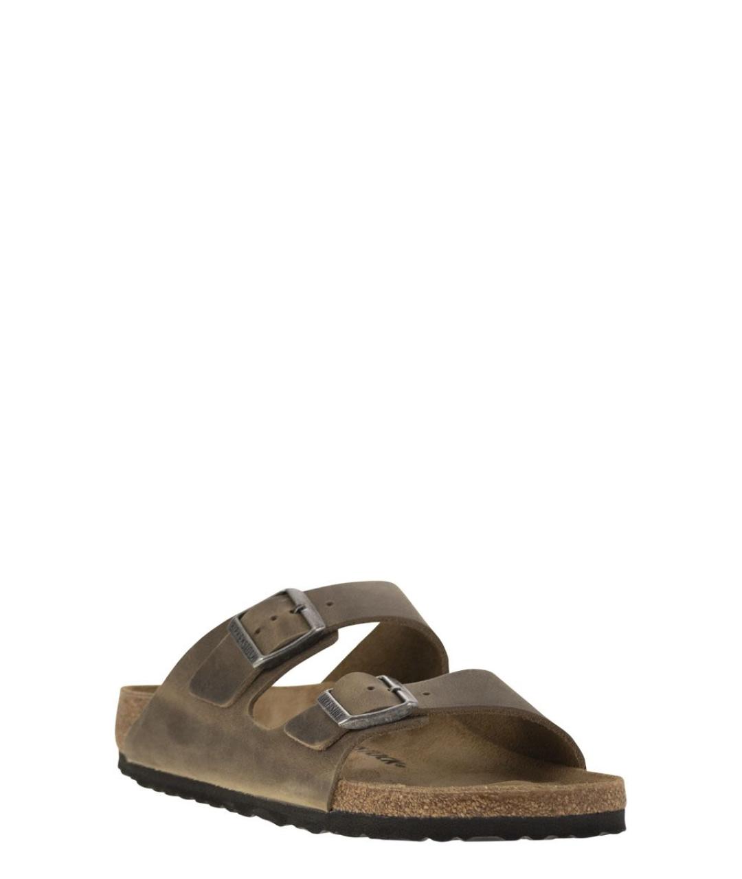 BIRKENSTOCK Хаки кожаные шлепанцы, фото 2