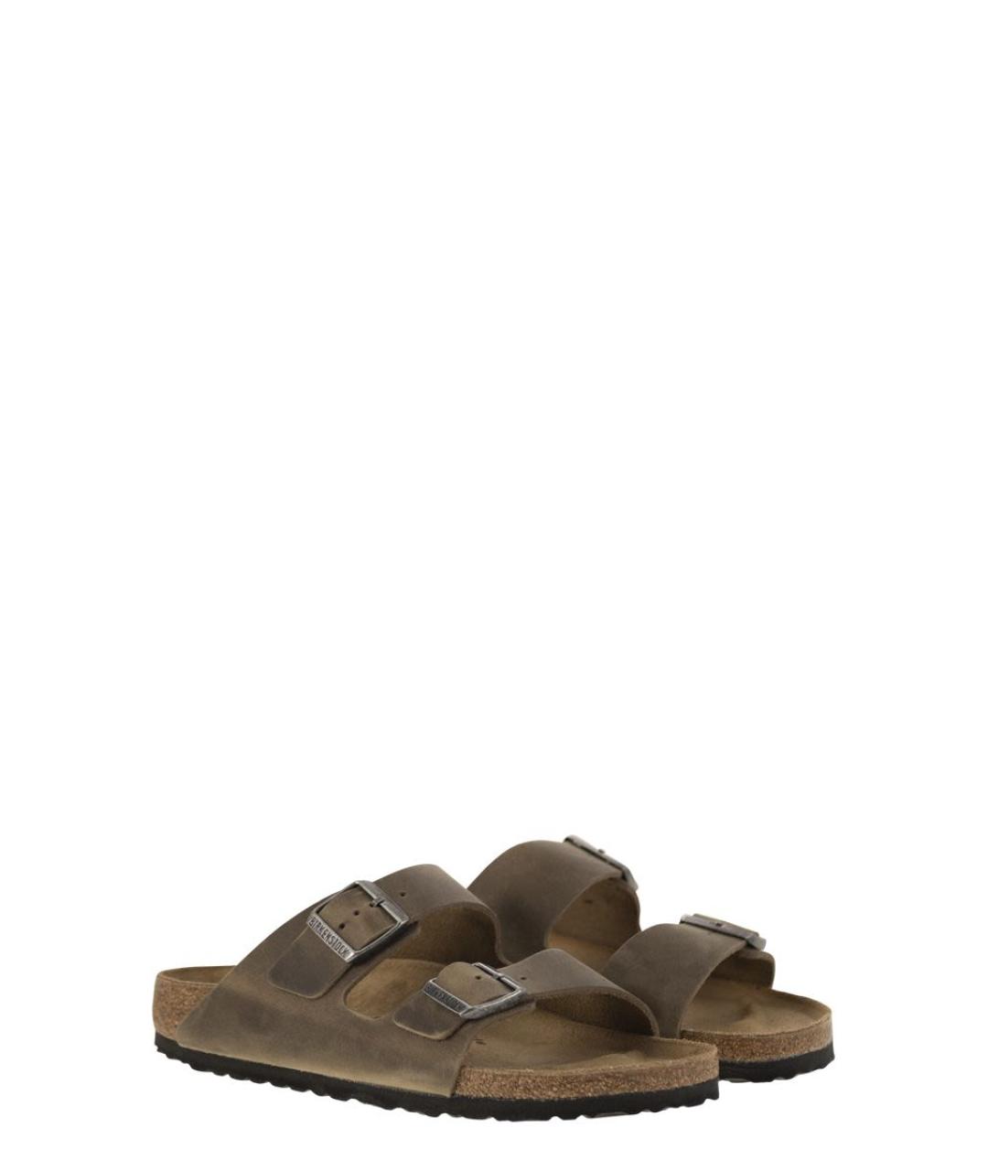 BIRKENSTOCK Хаки кожаные шлепанцы, фото 4