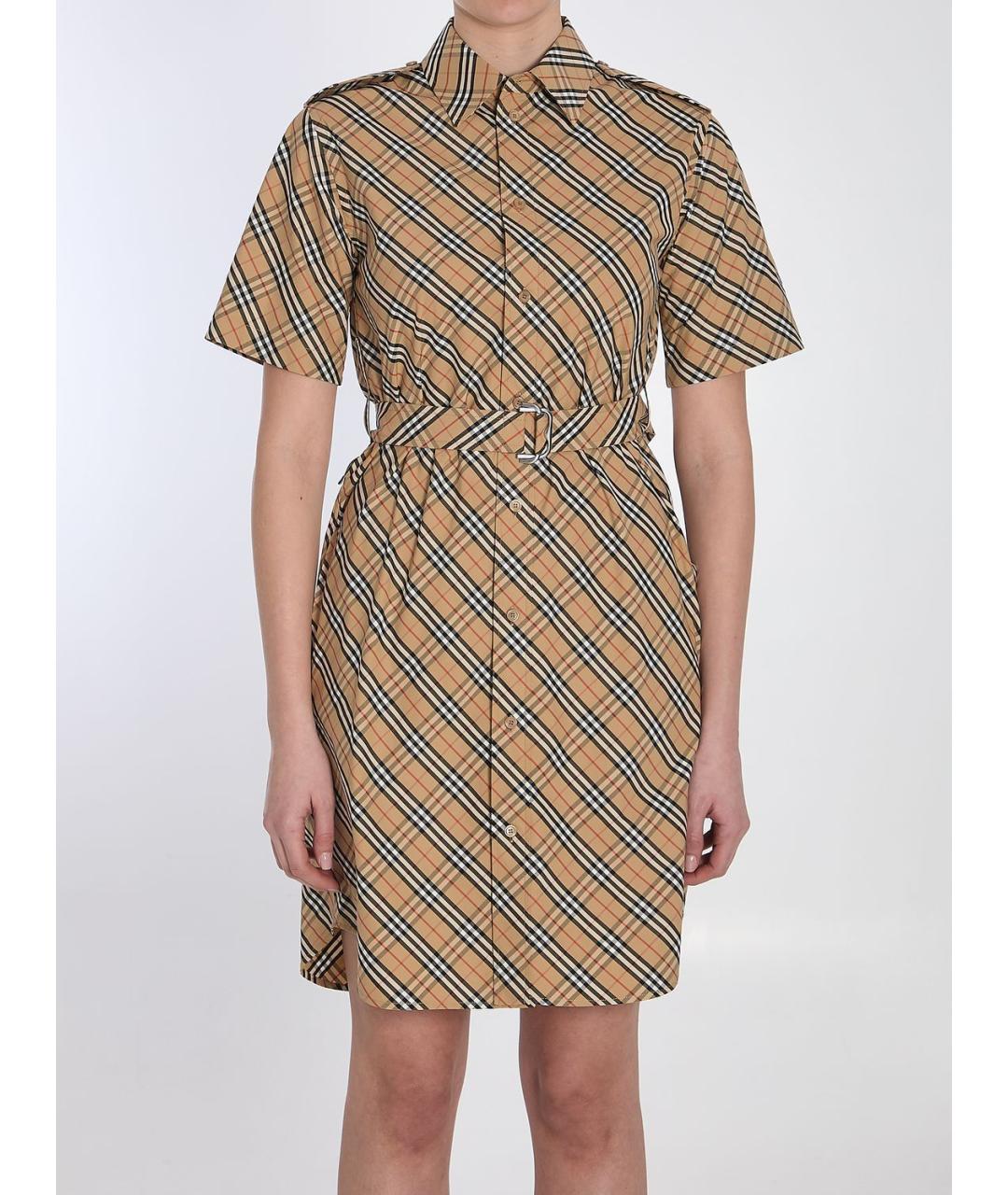 BURBERRY Коричневое хлопковое повседневное платье, фото 2