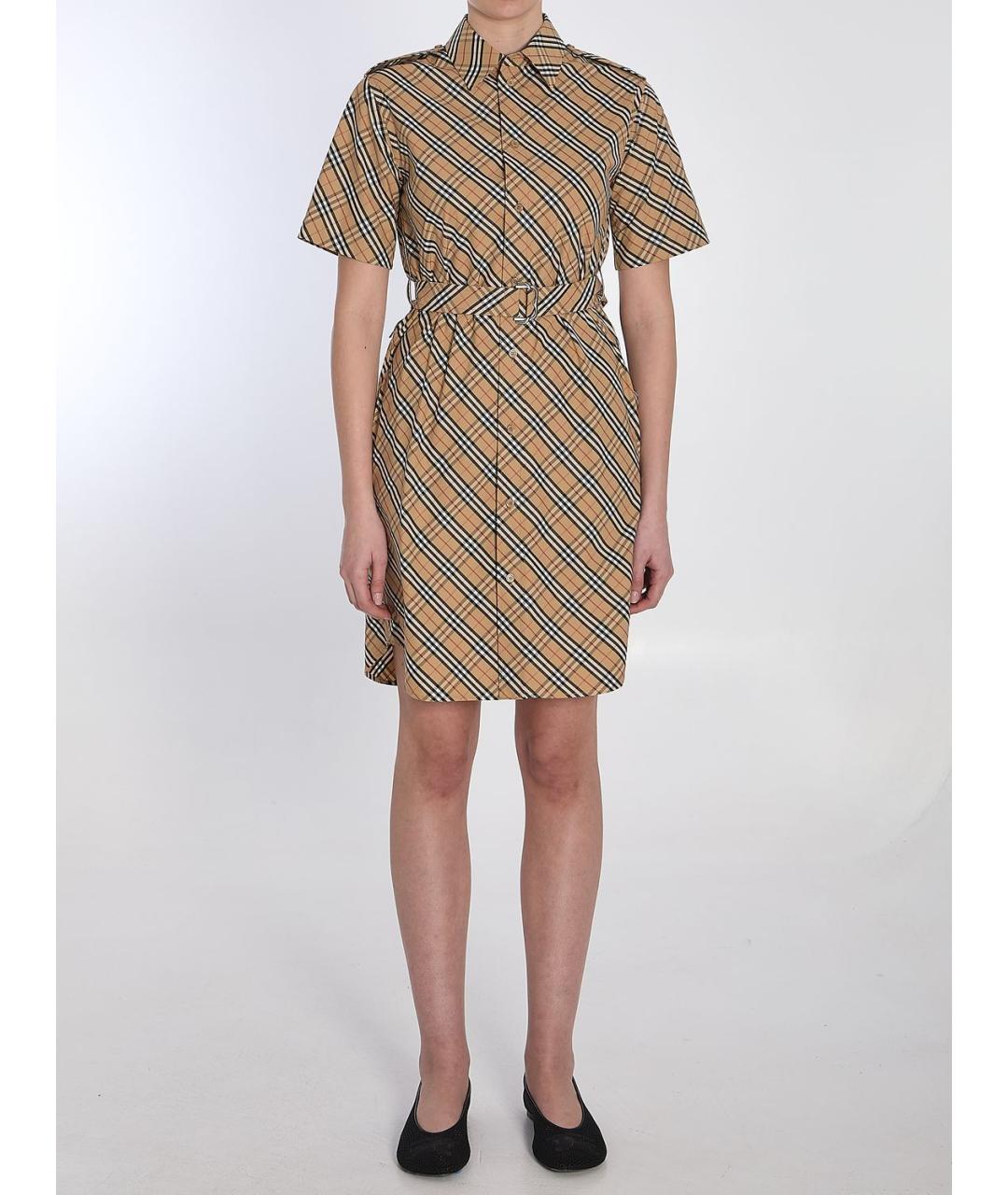 BURBERRY Коричневое хлопковое повседневное платье, фото 5
