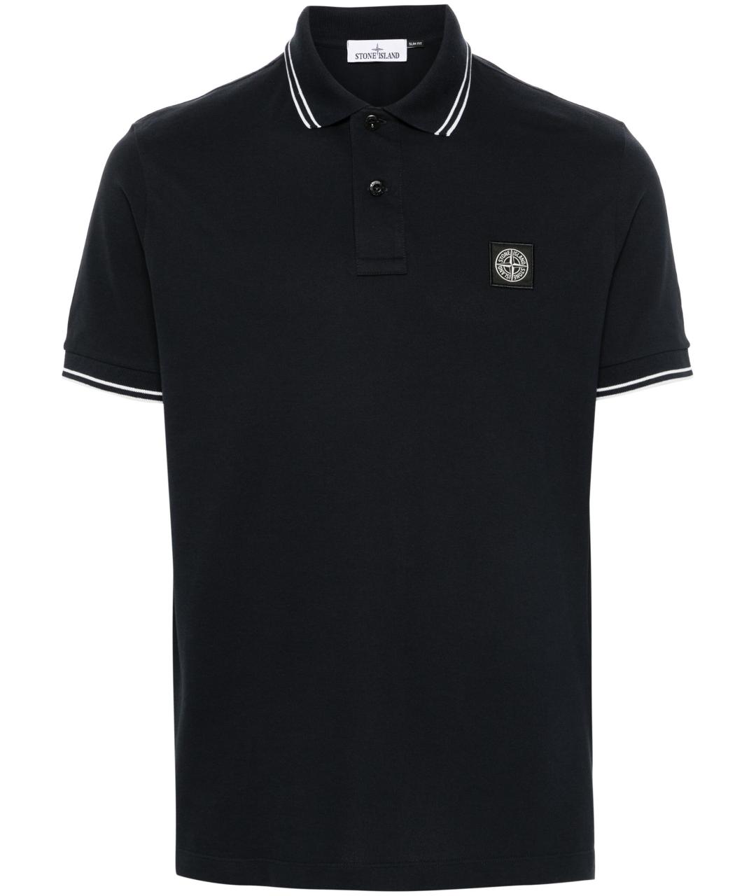 STONE ISLAND Темно-синее хлопковое поло с коротким рукавом, фото 4