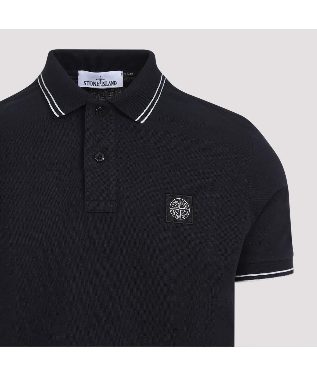 STONE ISLAND Темно-синее хлопковое поло с коротким рукавом, фото 3