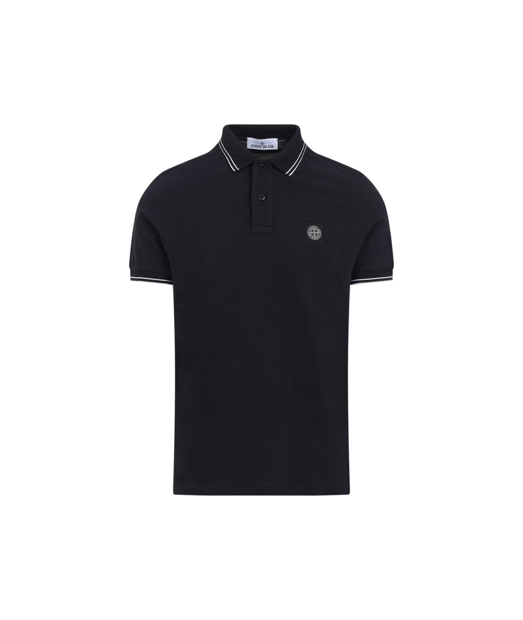 STONE ISLAND Темно-синее хлопковое поло с коротким рукавом, фото 1