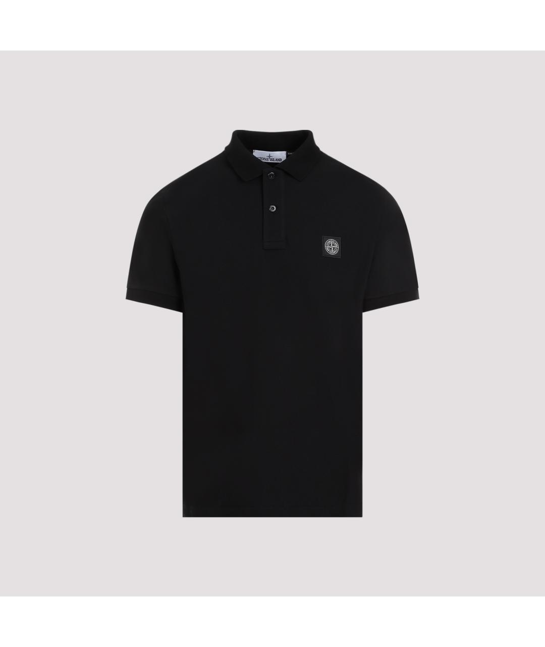 STONE ISLAND Черное хлопковое поло с коротким рукавом, фото 2