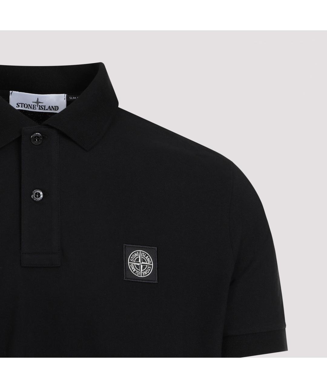 STONE ISLAND Черное хлопковое поло с коротким рукавом, фото 4