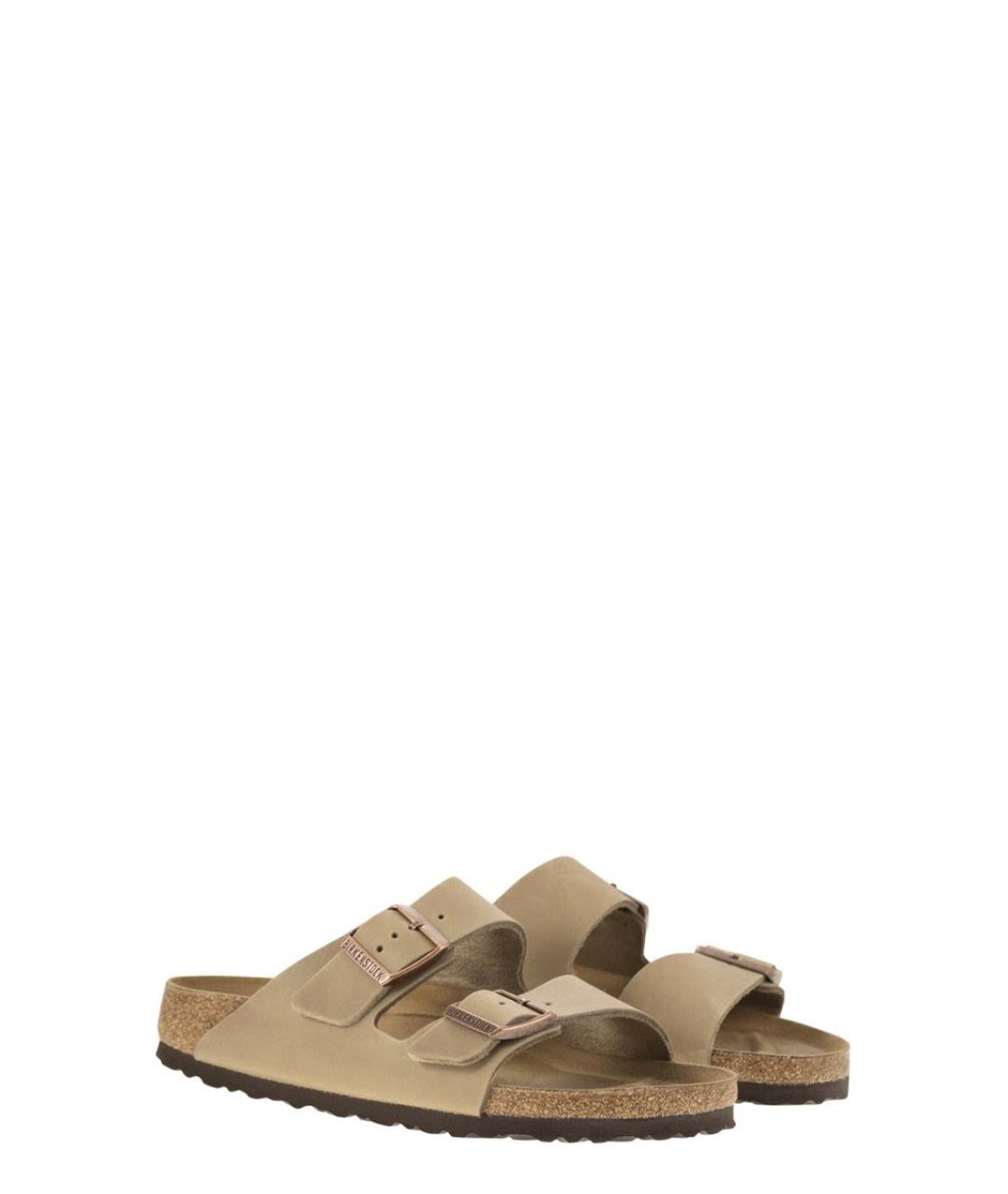 BIRKENSTOCK Бежевые кожаные шлепанцы, фото 4
