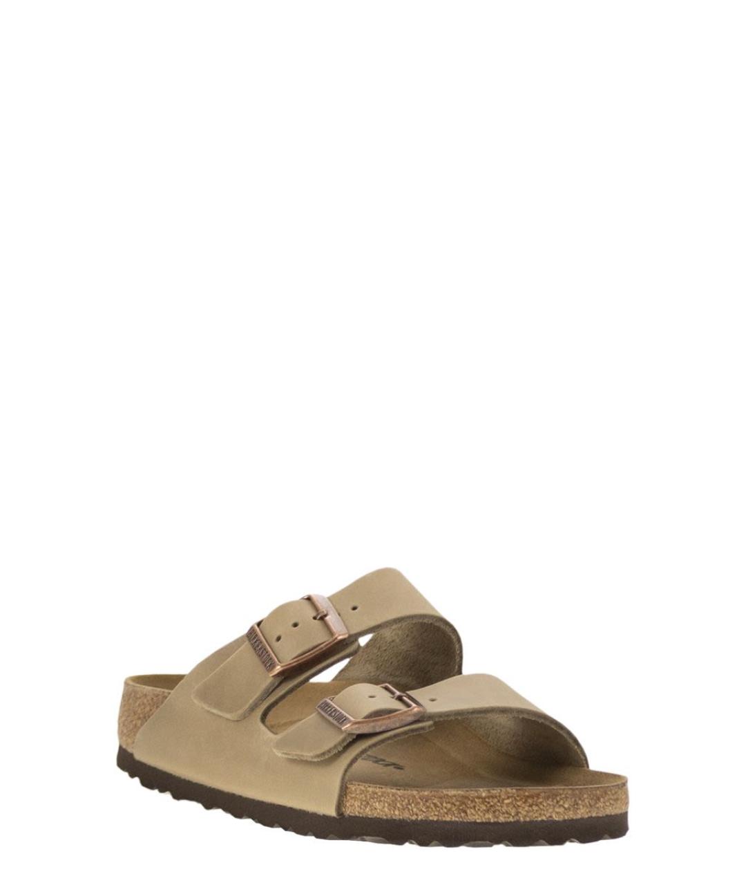 BIRKENSTOCK Бежевые кожаные шлепанцы, фото 2