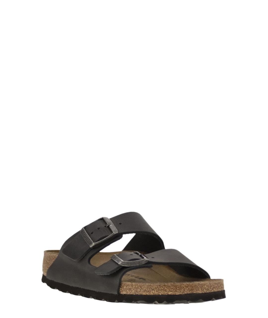 BIRKENSTOCK Антрацитовые кожаные шлепанцы, фото 2